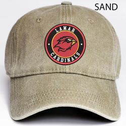Lamar Cardinals NCAA Embroidered Distressed Hat, NCAA Lamar Cardinals Logo Embroidered Hat, Baseball Cap