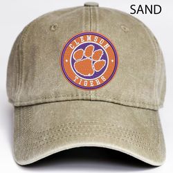Clemson Tigers NCAA Embroidered Distressed Hat, NCAA Clemson Tigers Logo Embroidered Hat, Baseball Cap