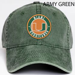Miami Hurricanes NCAA Embroidered Distressed Hat, NCAA Miami Hurricanes Logo Embroidered Hat, Baseball Cap