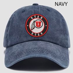 Utah Utes NCAA Embroidered Distressed Hat, NCAA Utah Utes Logo Embroidered Hat, Baseball Cap