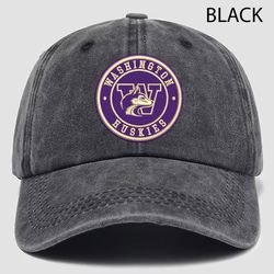 Washington Huskies NCAA Embroidered Distressed Hat, NCAA Washington Huskies Logo Embroidered Hat, Baseball Cap