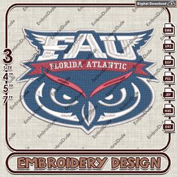 Florida Atlantic Owls NCAA Logo Emb Files, Florida Atlantic Owls Embroidery Design, NCAA Team Machine Embroidery Files