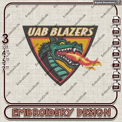 UAB Blazers Logo Emb Files, UAB Blazers Mascot Embroidery Design, NCAA Team Machine Embroidery Files