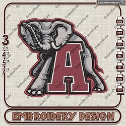 Mascot Alabama Crimson Tide Logo Emb Files, Alabama Crimson Tide Embroidery Design, NCAA Team Machine Embroidery Files