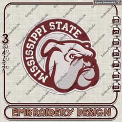 Mississippi State Bulldogs Mascot LogoEmb Files, Mississippi State Embroidery Design, NCAA Team Machine Embroidery Files
