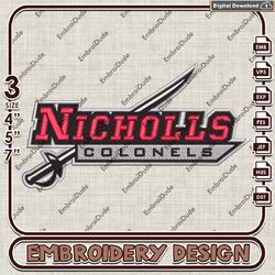 Nicholls Colonels, Embroidery Files, Nicholls Colonels Logo Embroidery Designs, NCAA Machine Embroidery Files