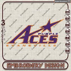 Evansville Purple Aces Word Logo machine embroidery files, NCAA Team emb designs, Evansville Purple Aces embroidery