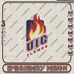NCAA UIC Flames Logo emb designs, UIC Flames embroidery, NCAA Team Logo machine embroidery files