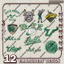 12 South Florida Bulls Bundle Embroidery Files, NCAA South Florida Team Logo Embroidery Design, NCAA Bundle EMb Design