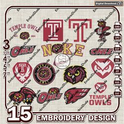 15 Temple Owls Bundle Embroidery Files, NCAA Temple Owls Team Logo Embroidery Design, NCAA Bundle EMb Design