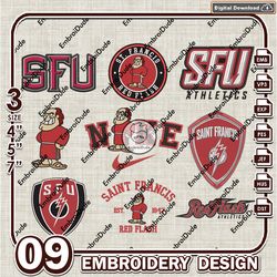 9 St. Francis Red Flash Bundle Embroidery Files, NCAA Team Logo Embroidery Design, NCAA Bundle EMb Design