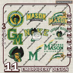 11 George Mason Patriots Bundle Embroidery Files, NCAA George Mason Team Logo Embroidery Design, NCAA Bundle EMb Design