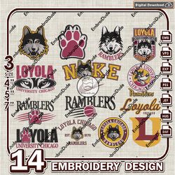14 Loyola Chicago Ramblers Bundle Embroidery Files, NCAA Team Logo Embroidery Design, NCAA Bundle EMb Design