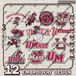 12 Massachusetts Minutemen Bundle Embroidery Files, NCAA Team Logo Embroidery Design, NCAA Bundle EMb Design