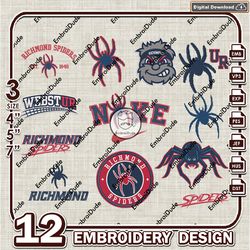 12 Richmond Spiders Bundle Embroidery Files, NCAA Richmond Spiders Team Logo Embroidery Design, NCAA Bundle EMb Design
