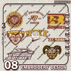 8 St. Bonaventure Bonnies Bundle Embroidery Files, NCAA Team Logo Embroidery Design, NCAA Bundle EMb Design
