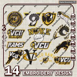 14 VCU Rams Bundle Embroidery Files, NCAA VCU Rams Team Logo Embroidery Design, NCAA Bundle EMb Design