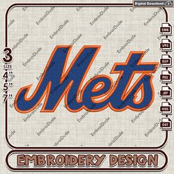 MLB Mets Text Logo Embroidery design, MLB New York Mets Logo Team embroidery, MLB Logo Machine Embroidery File