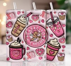 3D Cafecito y Chisme Inflated Tumbler Wrap, Valentines Coffee Puffy Tumbler Sublimation Design, Cupid Vibes, Valentines