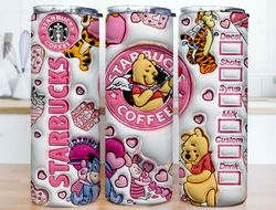 3D Inflated Pooh Valentine Tumbler Wrap, Winnie 3D Pink Valentine Inflated Tumbler Wrap, Happy Valentine Day