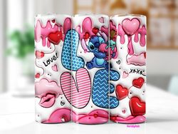 3D Inflated Stitch Valentine Tumbler PNG, 3D Stitch Inflated Valentine Tumbler Wraps, Stitch Love Tumbler Wrap