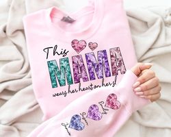 This MAMA Wear her Heart PNG, Faux Sequin Glitter Design, Valentine PNG File, Mama's Valentine Digital Download