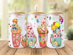 Cartoon 80s Glass Can, 80s cartoons png, rainbow girl floral Libbey Glass Can 16oz, rainbow brite Glass Can Png