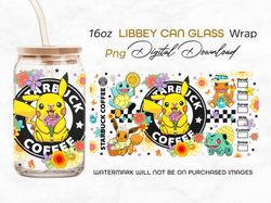 Cartoon Poke Tumbler PNG, 16oz Libbey Glass Can, Can Glass Wrap,Anime Cartoon Sublimation,Digital Game Tumbler