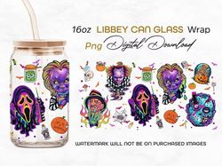 Horror png, Horror characters 16oz Libbey can Glass, Horror characters full glass can wrap, funny horror tumbler wrap 1