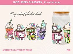 Kitty and Friends Pink Cat PNG, 16oz Glass Can Wrap, 16oz Libbey Can Glass, Easter Tumbler Wrap, Full Glass Can Wrap