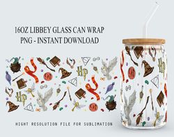 Magic Libbey Glass PNG, Can Glass Wrap PNG, 16oz Can Glass PNG, Magic Can Glass Full Wrap png, 16oz Wizard Glass png 2