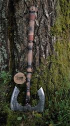 bearded axe, large bearded felling hatchet, warrior double axe, large viking axe, viking axe, hand forged axe, bushcraft