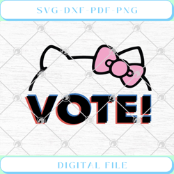 Hello Kitty Vote Bow Outline Raglan Baseball Funny SVG PNG EPS DXF Cri