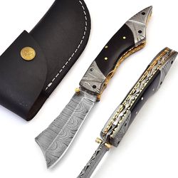 Professional Handmade Damascus Steel Folding Pocket Knife with Sheath