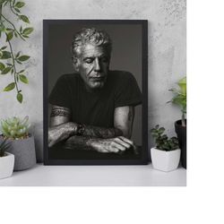 anthony bourdain canvas printed poster, anthony pordain poster, black and white, anthony bourdain photos, canvas, wall a