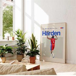 James Harden Inspired Poster, Philadelphia 76ers Art Print, Basketball Poster, NBA Mid-Century Modern, Uni Dorm Room