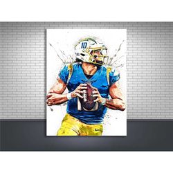 justin herbert poster, los angeles chargers, gallery canvas wrap, wall art, man cave, kids room, game room