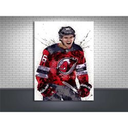 jack hughes poster, new jersey devils, gallery canvas wrap, wall art, man cave, kids room, game room, tribute room