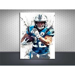 christian mccaffrey poster, carolina panthers, gallery canvas wrap, wall art, man cave, kids room, game room