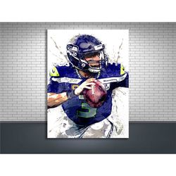 russell wilson poster, seattle seahawks, gallery canvas wrap, wall art, man cave, kids room, game room