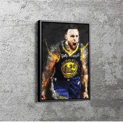 Stephen Curry Poster Painting Golden State Warriors Canvas Unique Design Wall Art Print Hand Made Ready to Hang Custom D