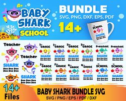 14 Baby Shark School Bundle Svg, School Svg, Teacher Shark Svg