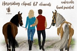 Horseriding Watercolor Clipart Png, Girl With Horse, People And Horses