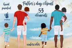 Hand Painted Fathers Day Clipart Png, Father And Children