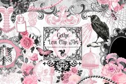 Gothic Love Clipart Graphic Png, Skulls Design, Pink Png, Black Clipart