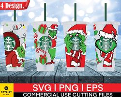 Pack 4 Design Bundle Merry Grinchmas Starbucks Cold Cup Svg, File For Cricut, Venti Cold Cup 24 Oz, Christmas Svg, Candy
