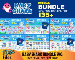 135 Baby Shark Mega Bundle Svg, Baby Shark Svg, Shark Family Svg