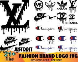 21 Fashion Brand Dripping Logo Bundle Svg, Louis Vuitton Svg, Nike Svg
