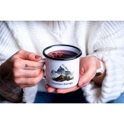 Mountain Therapy Enamel Camping Mug | Great gift idea for an outdoor, camping, hiking, nature or adventure lover!