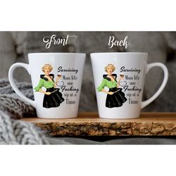 Personalized Retro Housewife Mug 'Surviving Mom Life One Sip At A Fucking Time' / Funny Mug For Her
